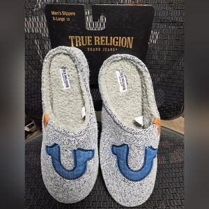 True Religion Gray and Blue Men's Slippers